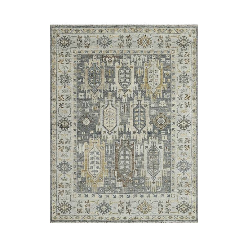 Hand Knotted Gray, Brown Oushak Wool Arts & Crafts Oriental Area Rug - 8' 3'' x 9' 11''