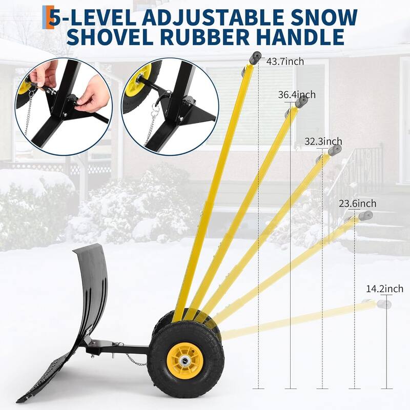 29.1 Wx 14.2 H Ergonomic T-Handle Heavy Duty Snow Shovel with Wheels for Driveway, Sidewalk
