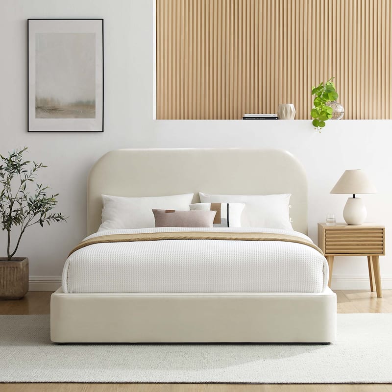 Keynote Performance Velvet Curved King Platform Bed