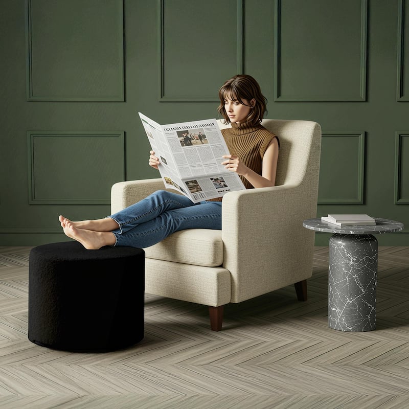 Bezseller Soft Boucle Pouf Ottoman, Comfortable Foot Rest, Full Foam Filling Footstool for Living Room, Bedroom
