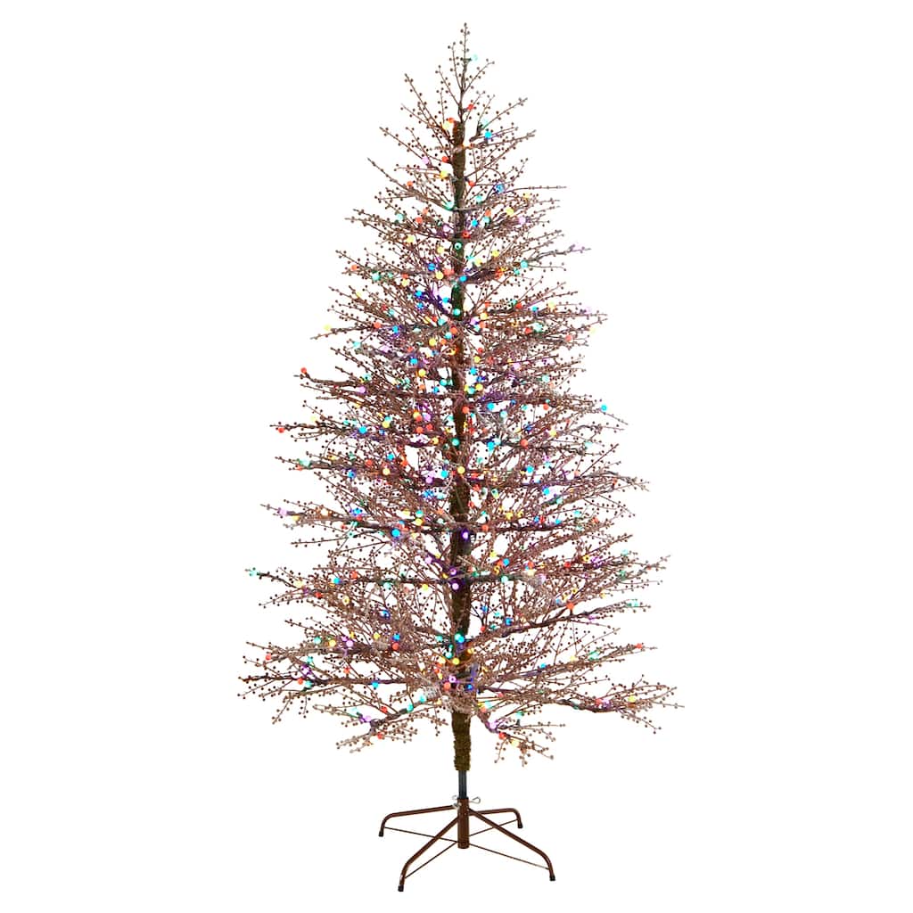 7' Frosted Berry Twig Christmas Tree with 450 Multicolored Lights - 84