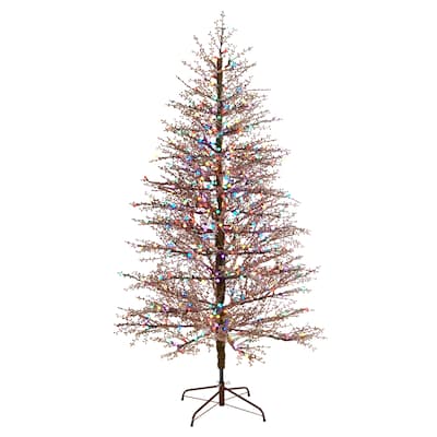 7' Frosted Berry Twig Christmas Tree with 450 Multicolored Lights - 84