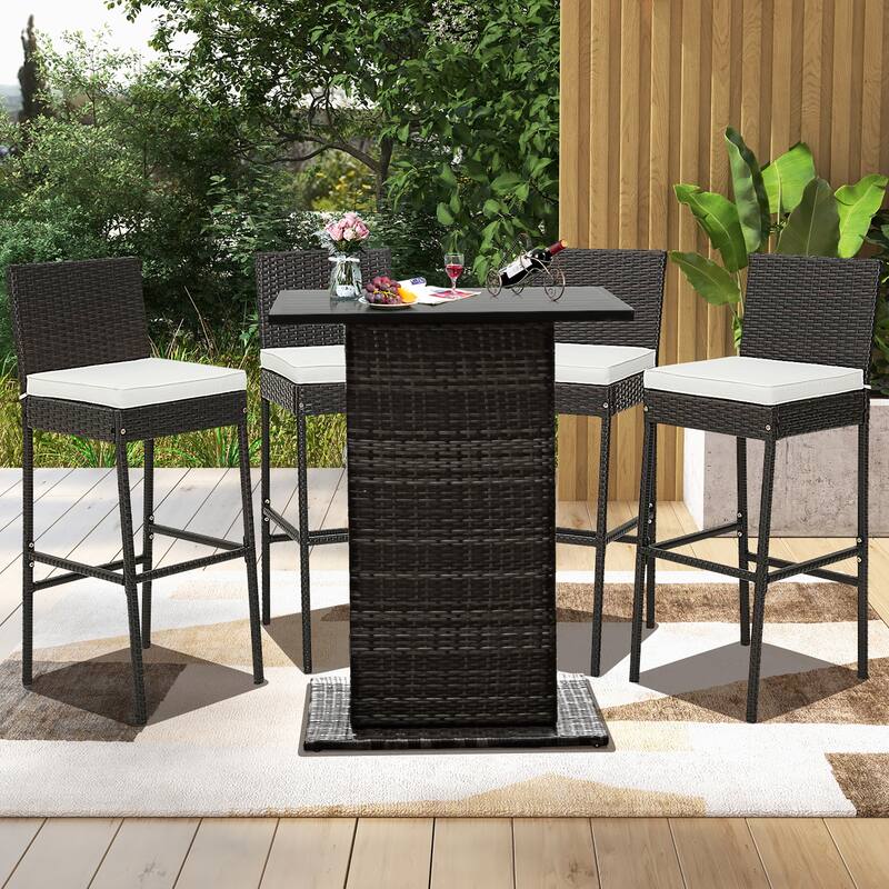 Patio Wicker Barstools Bar Height Chairs W/ Cushions Backyard