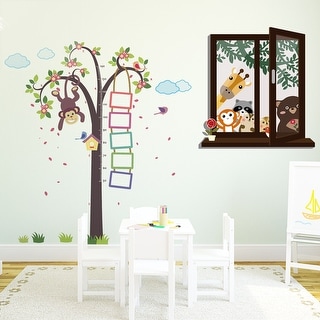 Walplus Monkey Height Measure 3D Animal Window View Kids Wall Sticker