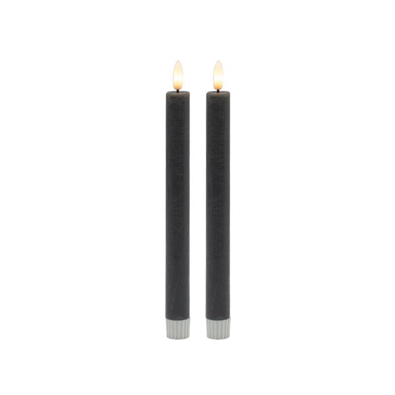 Medium 3D Flame LED Taper Candles - 8.5" - Gray - Set of 2
