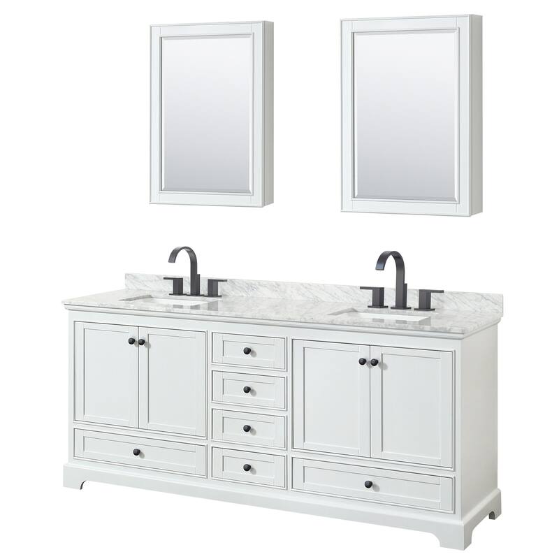 Wyndham Collection Deborah 80" Free Standing Double Vanity Set with - White / White Carrara Marble Top / Matte Black - Painted