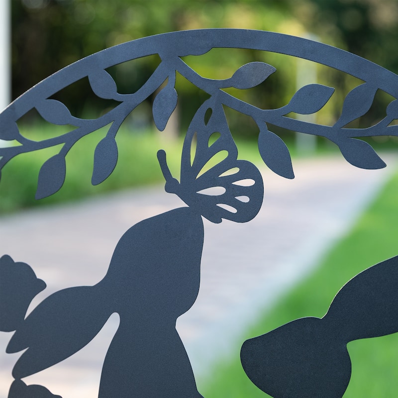 Glitzhome 30"H Easter Metal Silhouette Bunny Couple Yard Stake Wall Decor (Two Function)