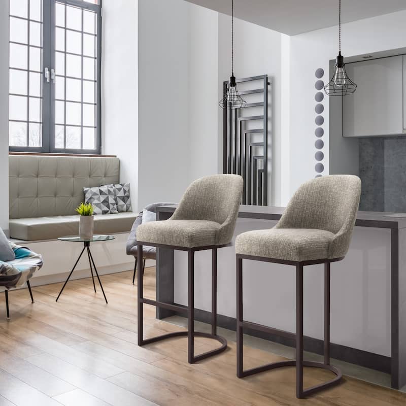 Leick Home 10133ES/GL Barrelback Bar Stool with Metal Base Set of 2
