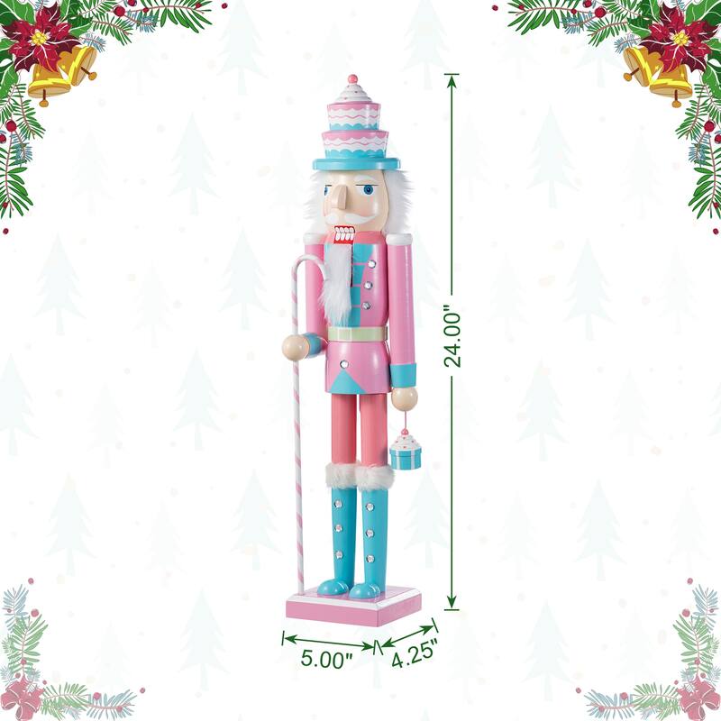 Glitzhome Wooden Christmas Green Brush Tree or Pink Cake Nutcracker