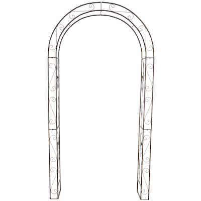 Metal Scroll Indoor Outdoor Scrollwork Arched Garden Arbor with Lattice Work Sides - Bronze - Roche River Decor