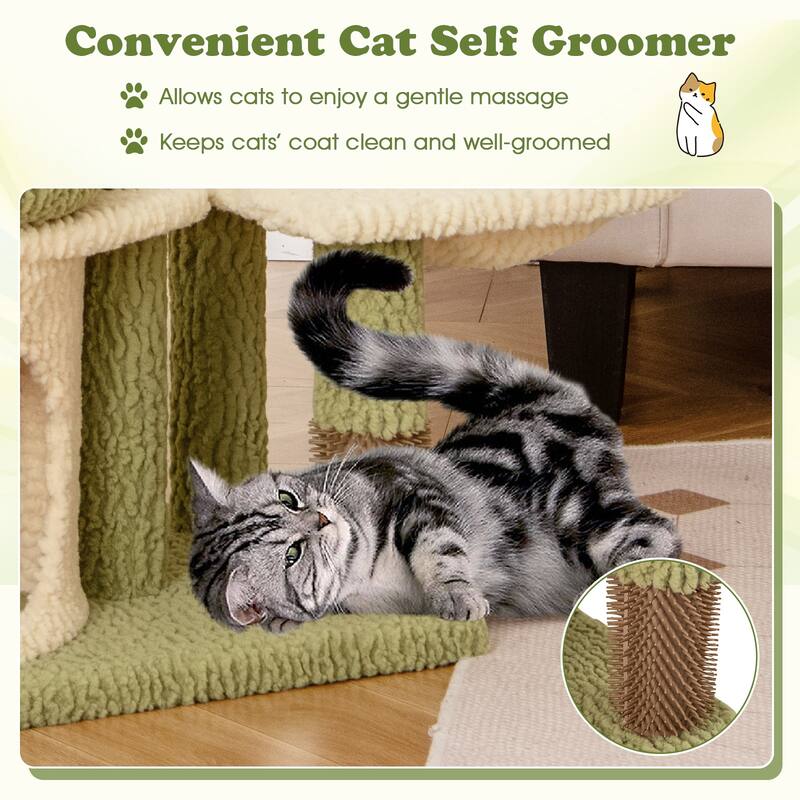 Green-White Plush Cat Tree Tower with Condo, Hammock and Grooming Brush - 24" L x 16" W x 38" H