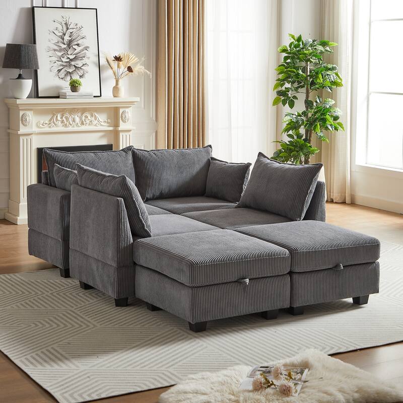 Dark Gray Sectionals Sofa with Storage Ottomans Chaise and Pillows