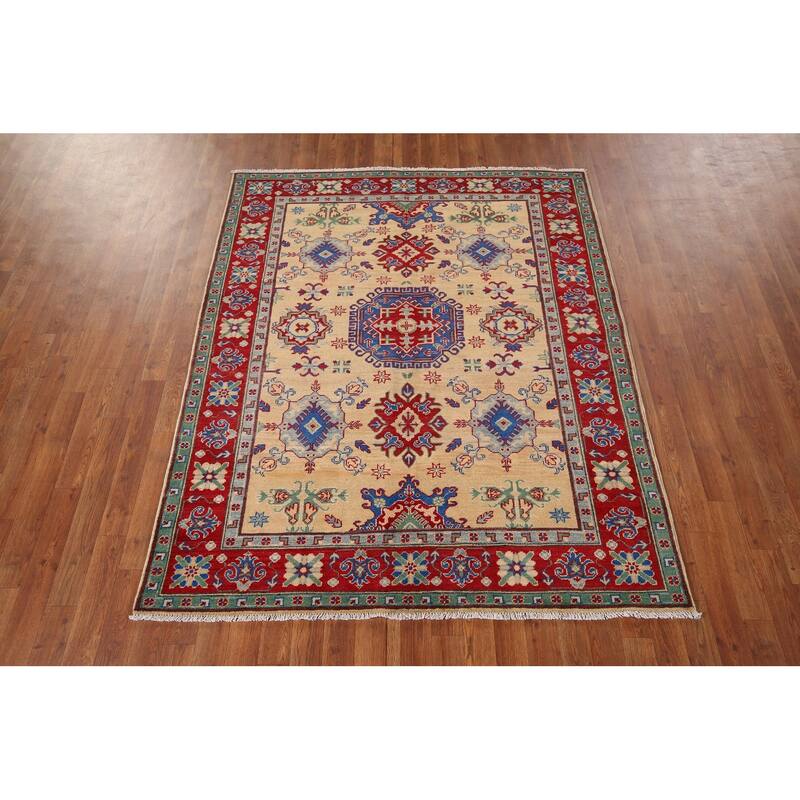 Kazak Oriental Area Rug Hand-Knotted Wool Carpet - 5'0" x 6'3"
