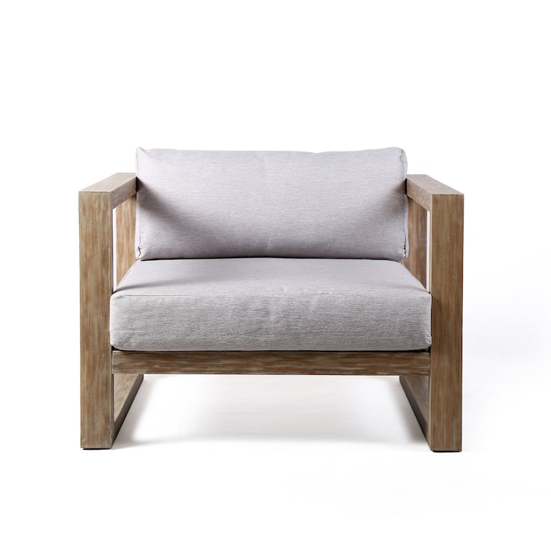 Paradise Solid Eucalyptus Wood Outdoor Patio Club Chair with Gray Cushions