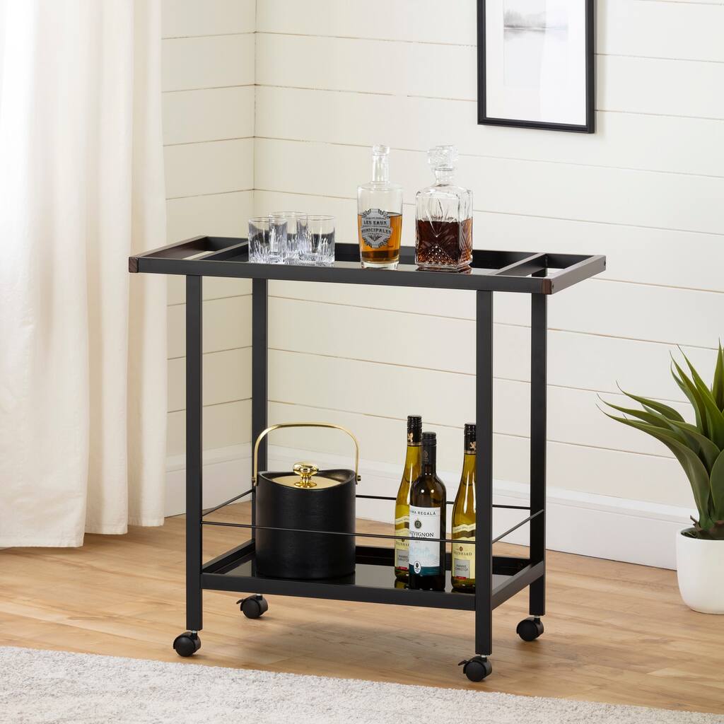 South Shore City Life Black Metal Bar Cart on Wheels