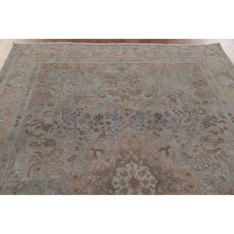 Hand Knotted Oriental 100% Wool Carpet Traditional Floral Brown Tabriz Area Rug - 9' 4'' X 6' 8''