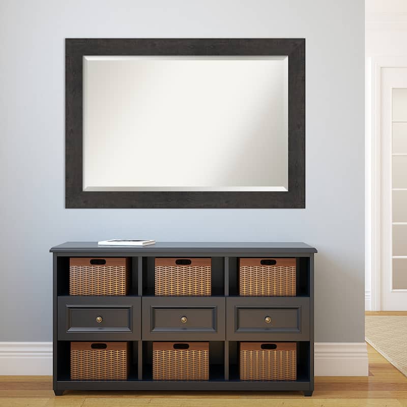 Beveled Bathroom Wall Mirror - Rustic Plank Espresso Frame