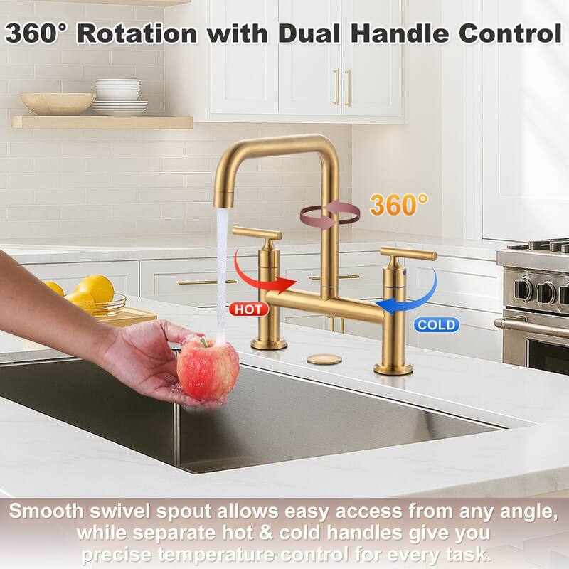 WOWOW Double Handle Bridge Faucet with Kitchen Sink Hole Cover