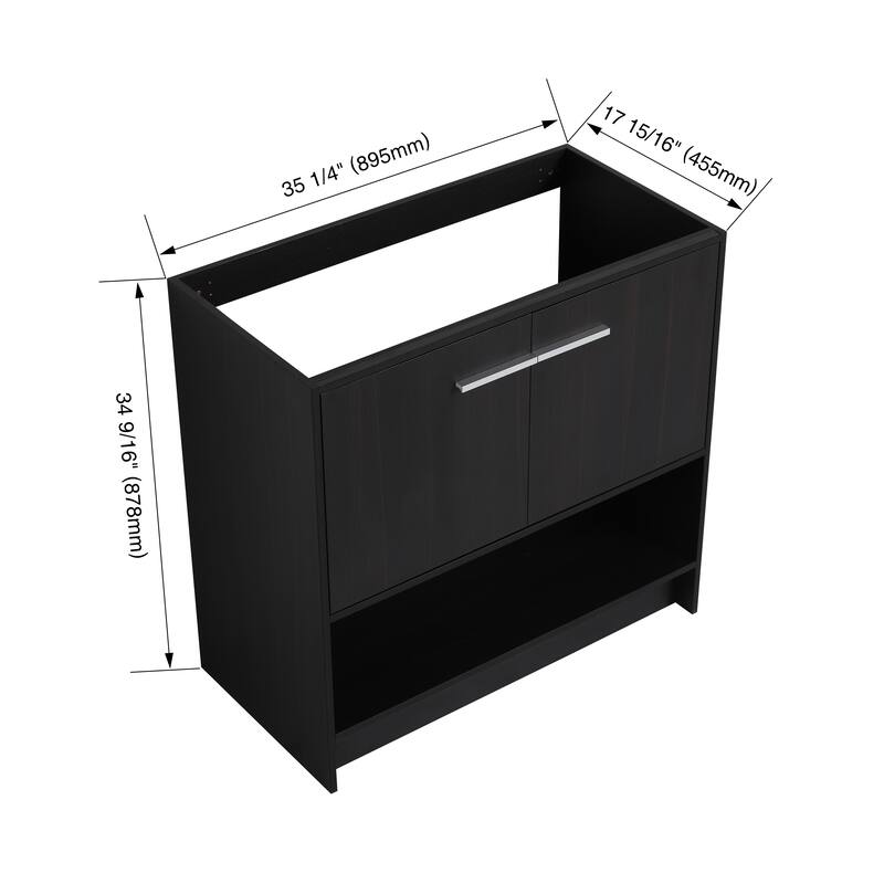 GDFStudio - Lisbon Modern Minimalist Freestanding Bathroom Vanity Cabinet with Soft Close Doors, Open Shelf, Sink NOT INCLUDED