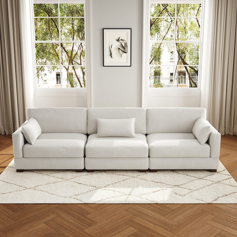 3-Piece Corduroy Couch Modular Sectional Sofa