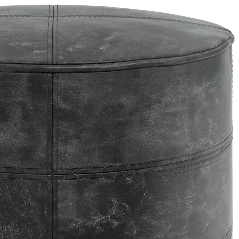 WYNDENHALL Darian Round Pouf in Genuine Leather