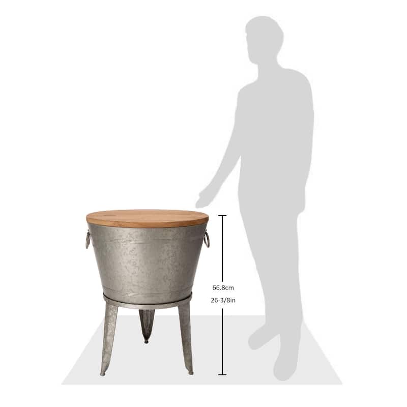 Glitzhome 8 Gallon Galvanized Metal Ice Bucket Beverage Cooler Tub with Stand & Wood Lid