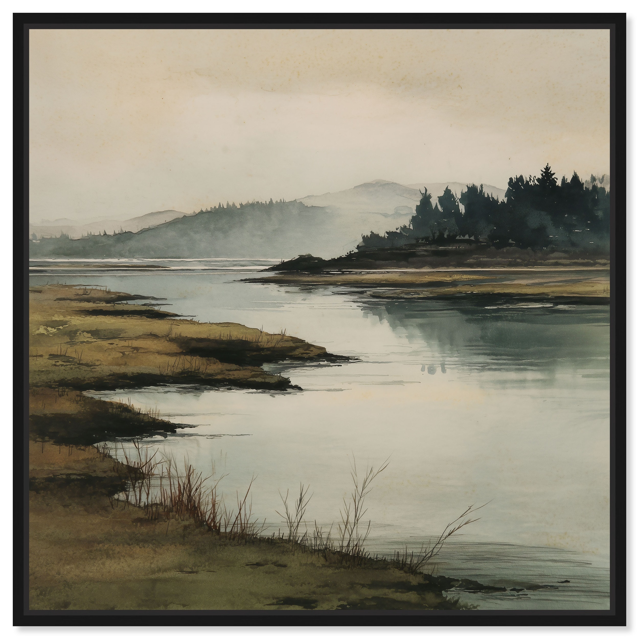 Hazy Highlands I Vintage Wall Art Framed Canvas Print by Art Remedy