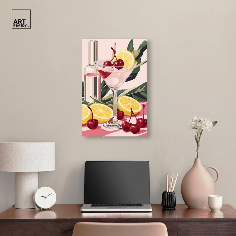 Cherry Lemon Drink Canvas by Art Remedy, Gallery Wrapped