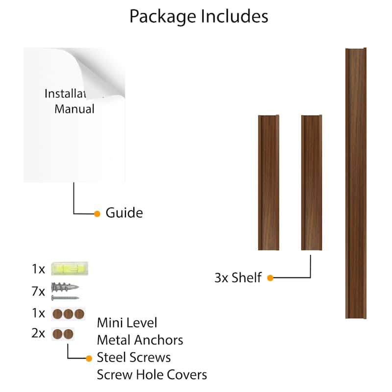Picture Ledge Wall Shelves 48-24-24" , Walnut, Set of 3