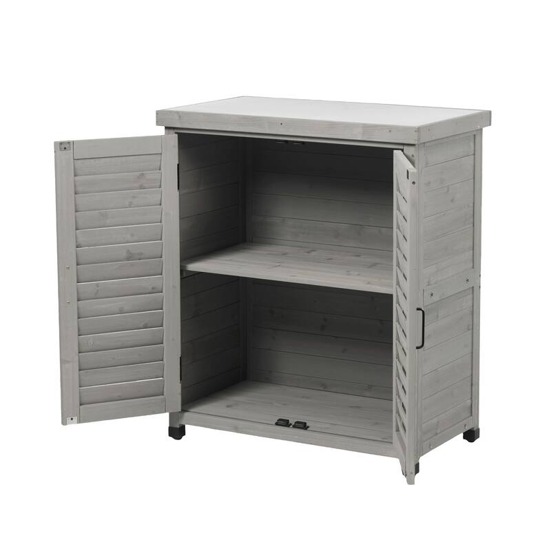 GDF Studio - Outdoor Wooden Potting Bench with Metal Tabletop Workstation and Storage Cabinet