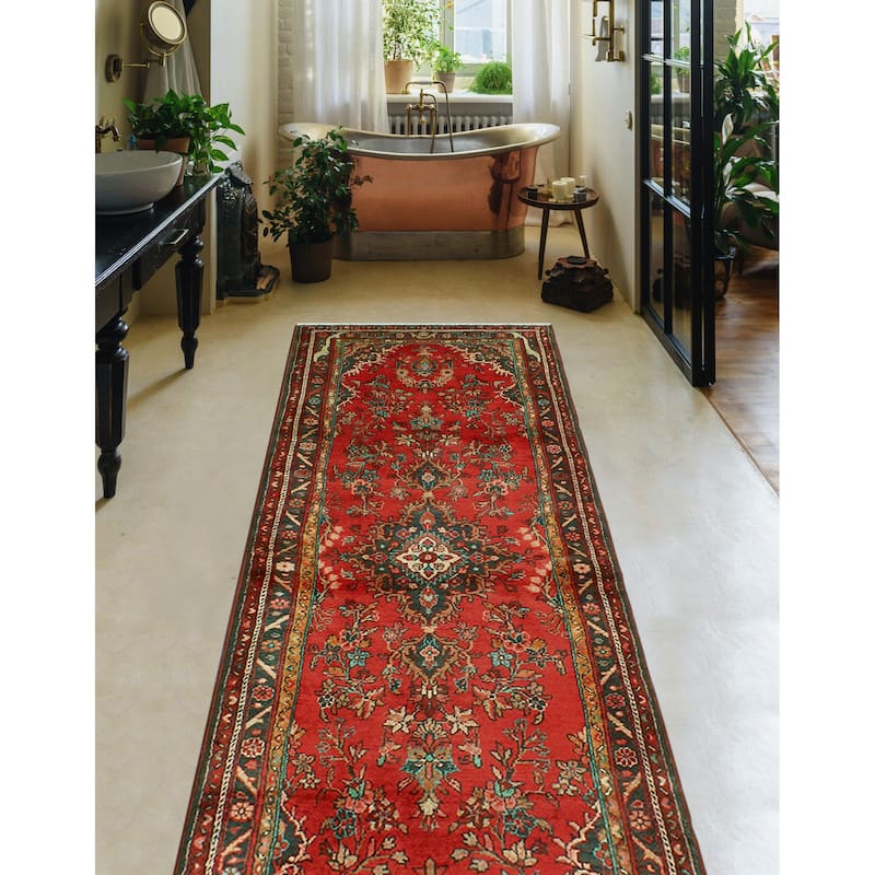 Fine Vintage Distressed Tristan Red/Charcoal Runner - 3'5" x 10'3"