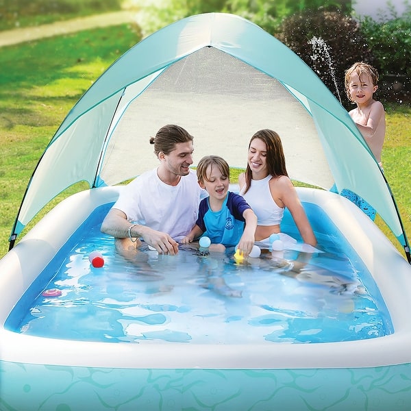 Homech Inflatable Rectangular Wading Pool with a sun shade Bed Bath
