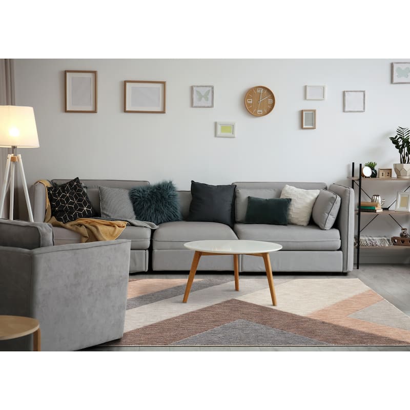 Caro Collection - Recycled Polyester Geometric Pink Taupe Area Rug