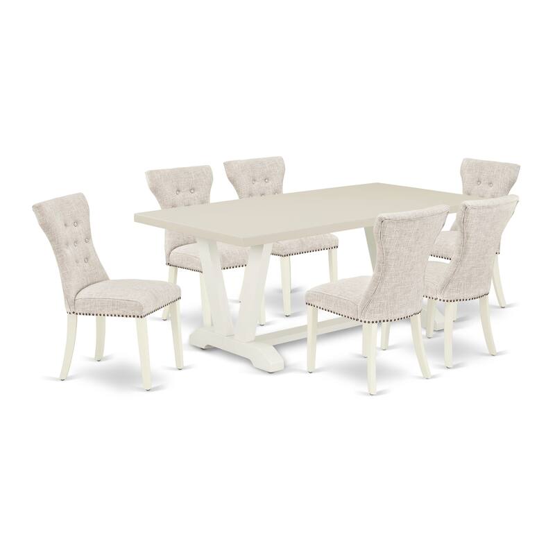 East West Furniture Dining Set- a Rectangle Dining Table and Doeskin Linen Fabric Parson Chairs, Off-White(Pieces Options)
