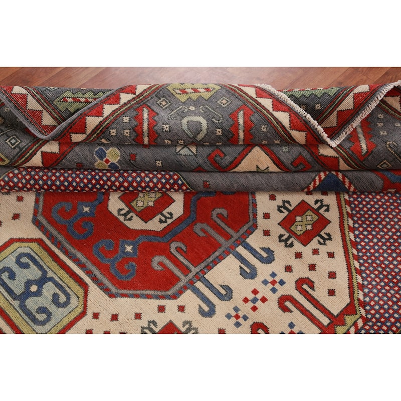 Hand Knotted Oriental 100% Wool Carpet Traditional Medallion Greys & Charcoal Kazak Area Rug - 9' 3'' X 8' 3''