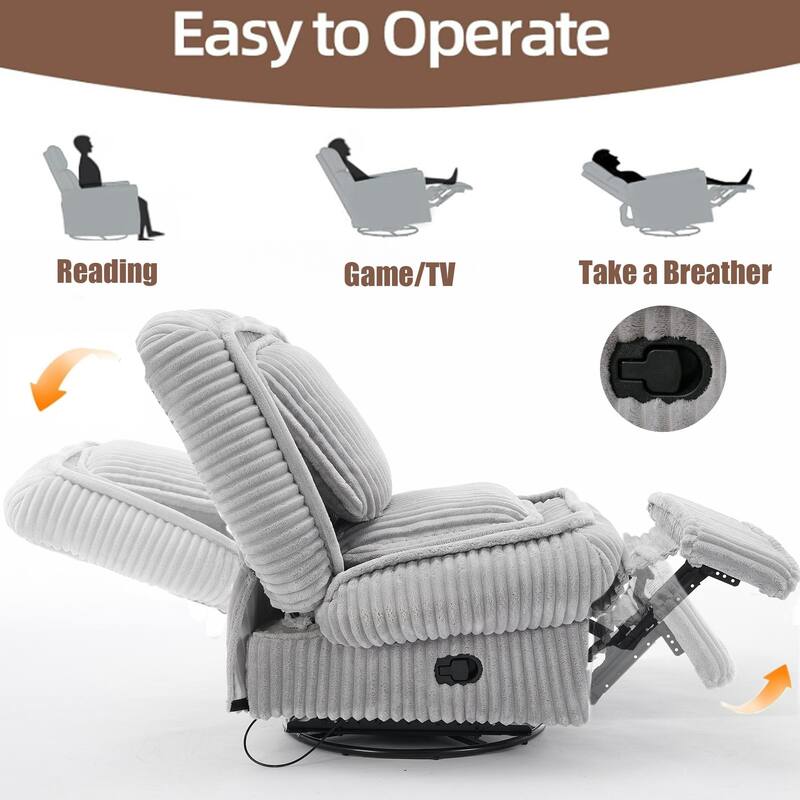 Corduroy 360° Swivel Glider Rocker Recliner with Pillows