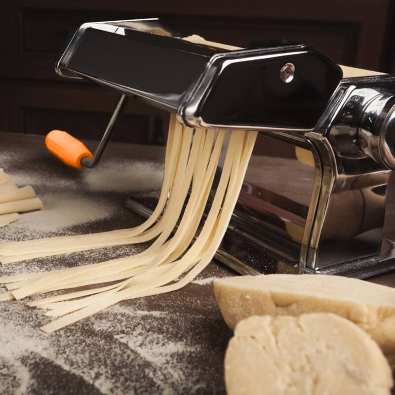 Silver Stainless Steel Pasta Maker Machine with 9 Thickness Settings and Hand Crank - 8.27x7.87x5.12in