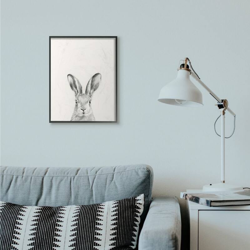 Stupell Bunny Rabbit Portrait Grey Drawing Design Framed Wall Art