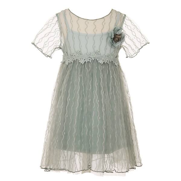 Shop Little Girls Teal Flower Crochet Detail Cotton Lined Short
