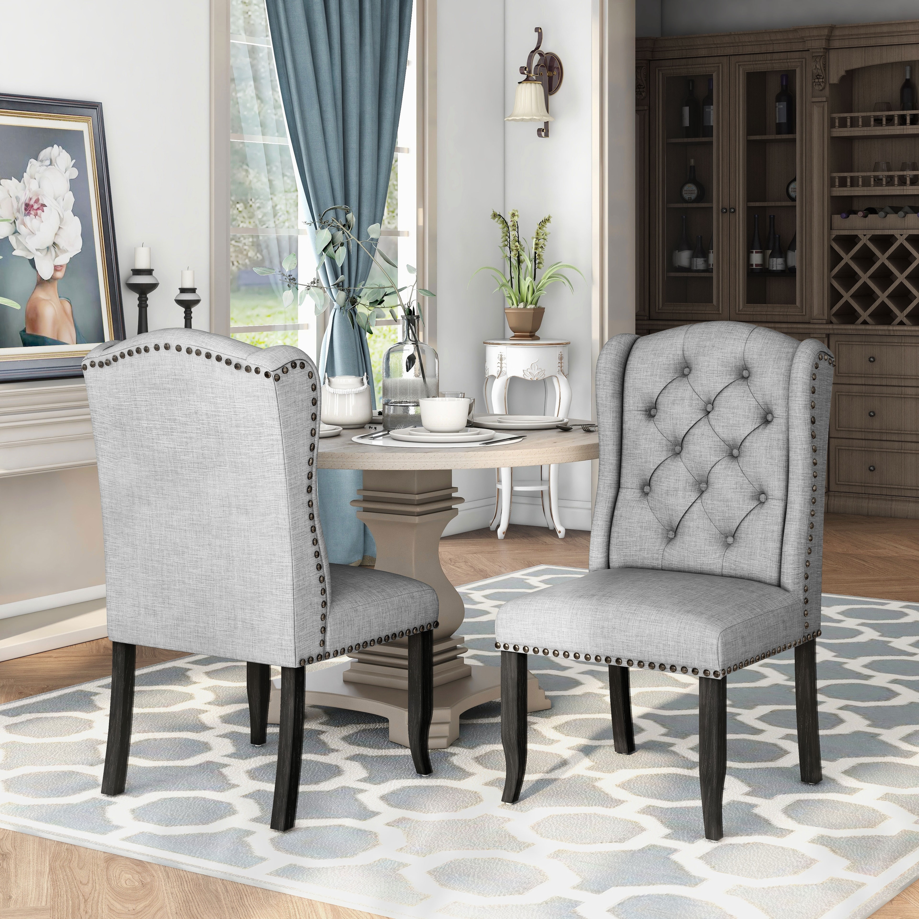 Furniture of america tays rustic sale linen fabric dining chairs