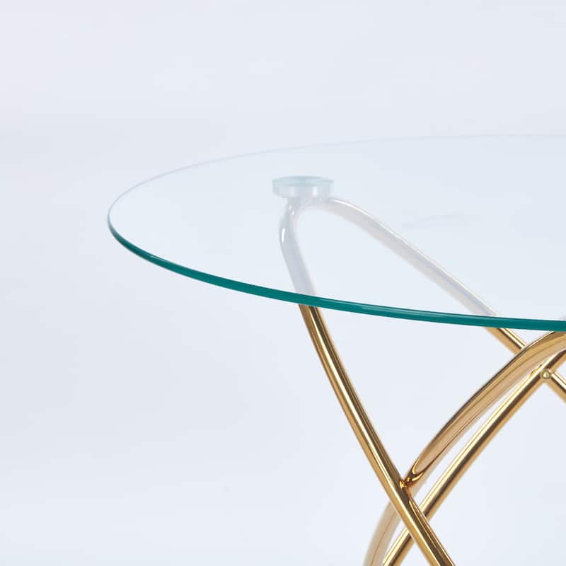 Dining Table with Tempered Glass Top & Metal Legs, Modern Round Kitchen Table for 2-4 People, Coffee Table for Small Space