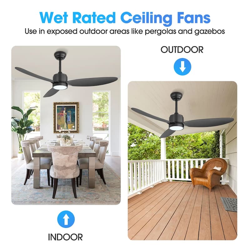 MLiAN 42 in 3 ABS Blades Indoor and Outdoor Ceiling Fan with Integrated LED and Remote Downrod