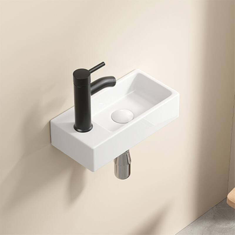 GDFStudio - Kairo 18" Modern Ceramic Wall Hung Cloakroom Basin Sink with Rectangular Basin, without Tap and Drain