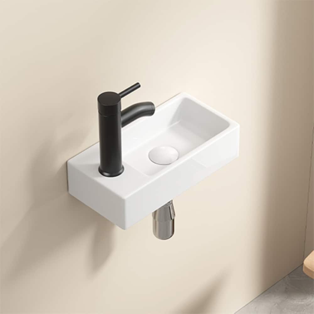 GDFStudio - Kairo 18" Modern Ceramic Wall Hung Cloakroom Basin Sink with Rectangular Basin, without Tap and Drain
