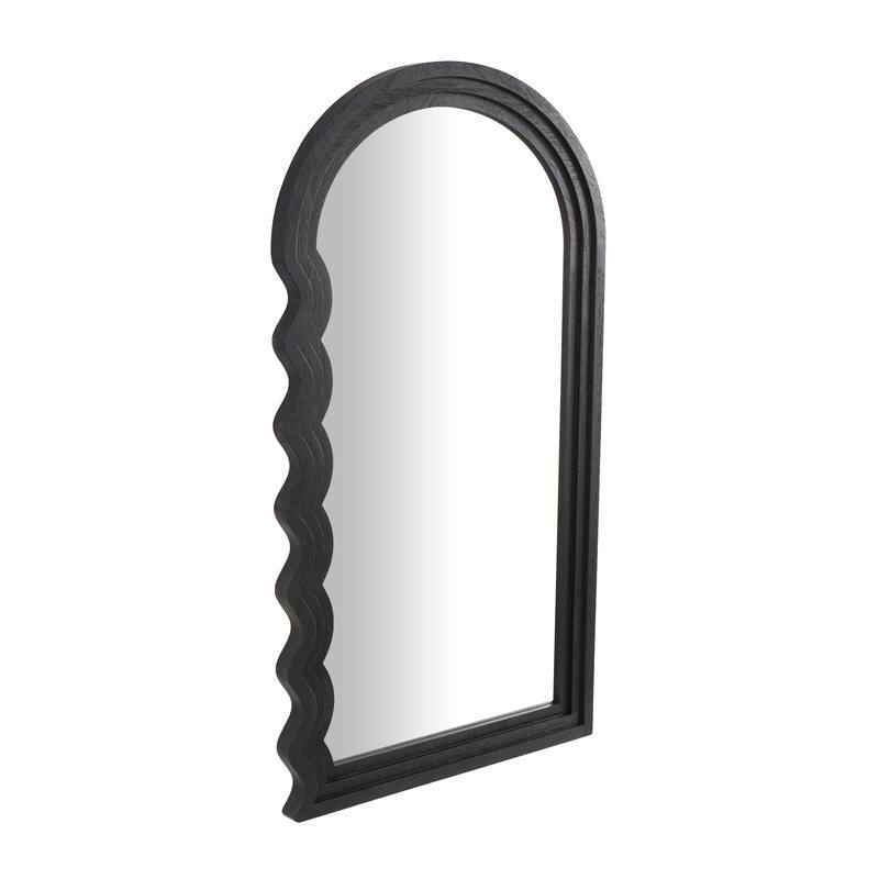 Black Wood Handmade Wavy Room Wall Mirror with Dimensional Carved Frame - 2"W x 28"L x 51"H