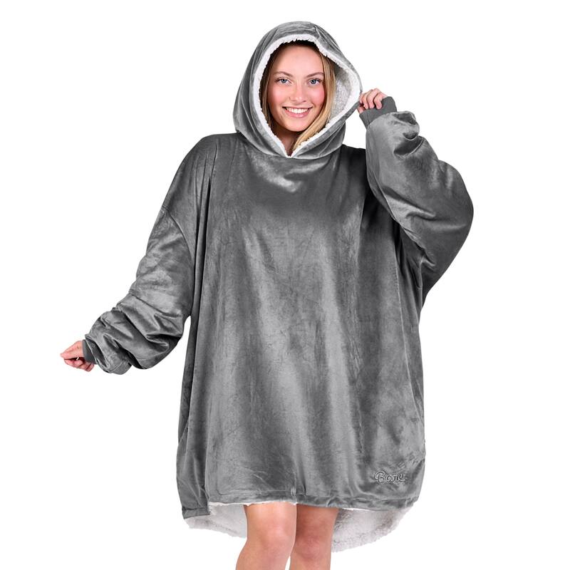 Bare Homey B-Cozy Oversized Sherpa Wearable Blanket - Adult - Grey