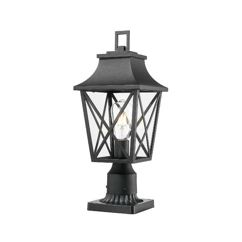 Modern Black Outdoor Post Light Fixture with Pier Mount Base, Outdoor Column Lamp Post Lantern with Glass - 1 Pack