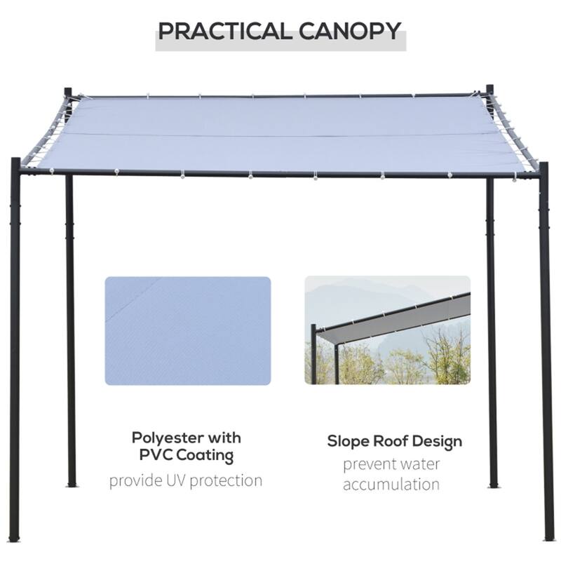 Grey Wall-Mounted Gazebo with Steel Frame and PVC-Coated Polyester Canopy for Patio Garden or Backyard Outdoor Shelter