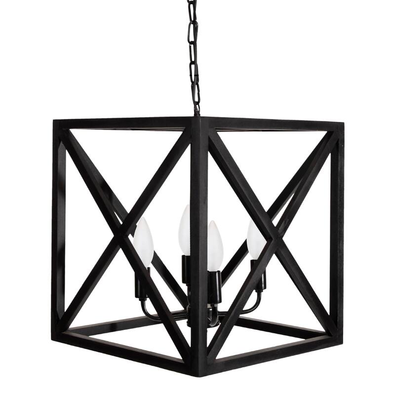 Rectangular Wood & Metal Pendant Light - Black