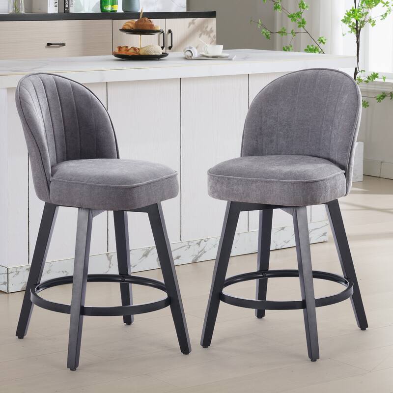 HOMYKA Swivel Bar Stool with Wood Legs Set of 2 - N/A